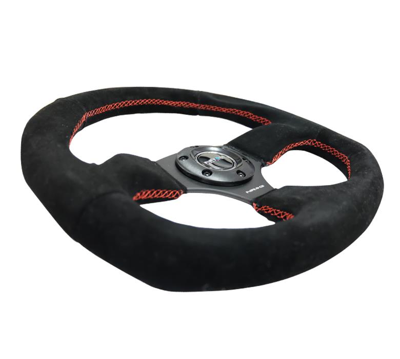 NRG Reinforced Steering Wheel (320mm Horizontal / 330mm Vertical) Suede w/Red Stitch thumbnail 3