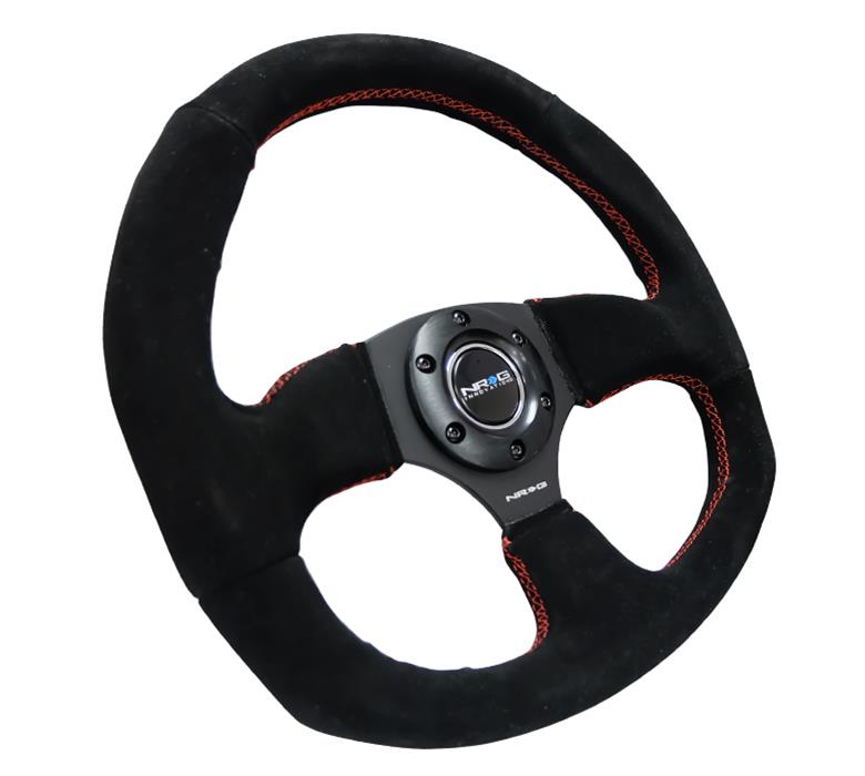 NRG Reinforced Steering Wheel (320mm Horizontal / 330mm Vertical) Suede w/Red Stitch thumbnail 2