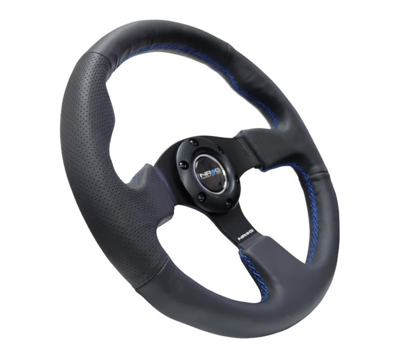 NRG Reinforced Steering Wheel (320mm) Black Leather w/Blue Stitching thumbnail 3