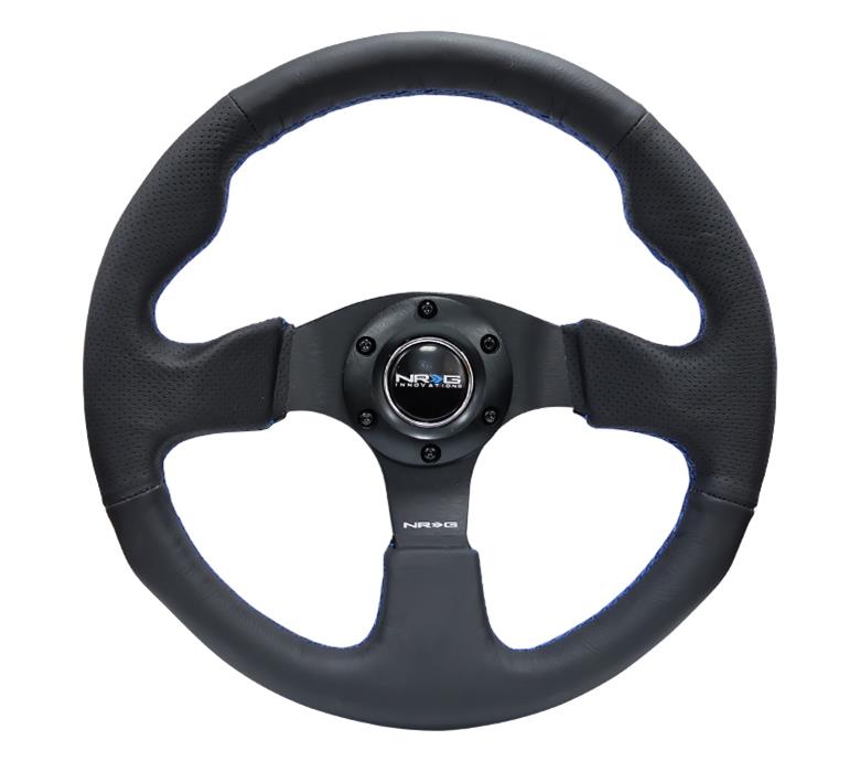 NRG Reinforced Steering Wheel (320mm) Black Leather w/Blue Stitching thumbnail 2