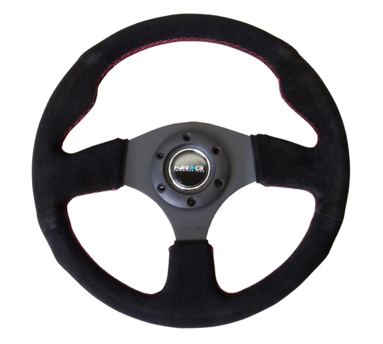 NRG Reinforced Steering Wheel (320mm) Suede w/Red Stitch thumbnail 2