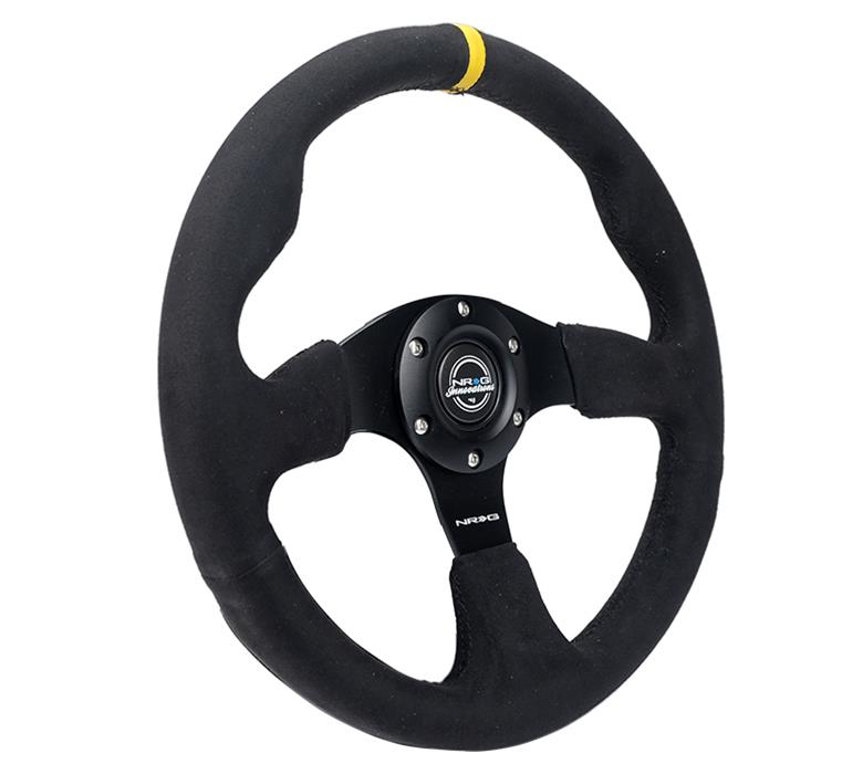 NRG Reinforced Steering Wheel (350mm/ 3in. Deep) Alcantara w/ Yellow Center w/ Black Stitch thumbnail 3
