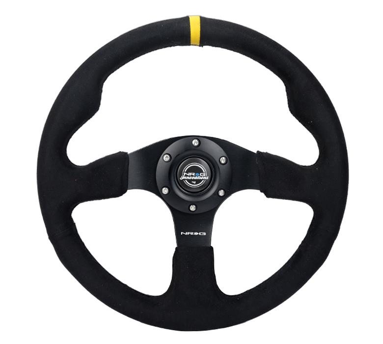 NRG Reinforced Steering Wheel (350mm/ 3in. Deep) Alcantara w/ Yellow Center w/ Black Stitch thumbnail 2