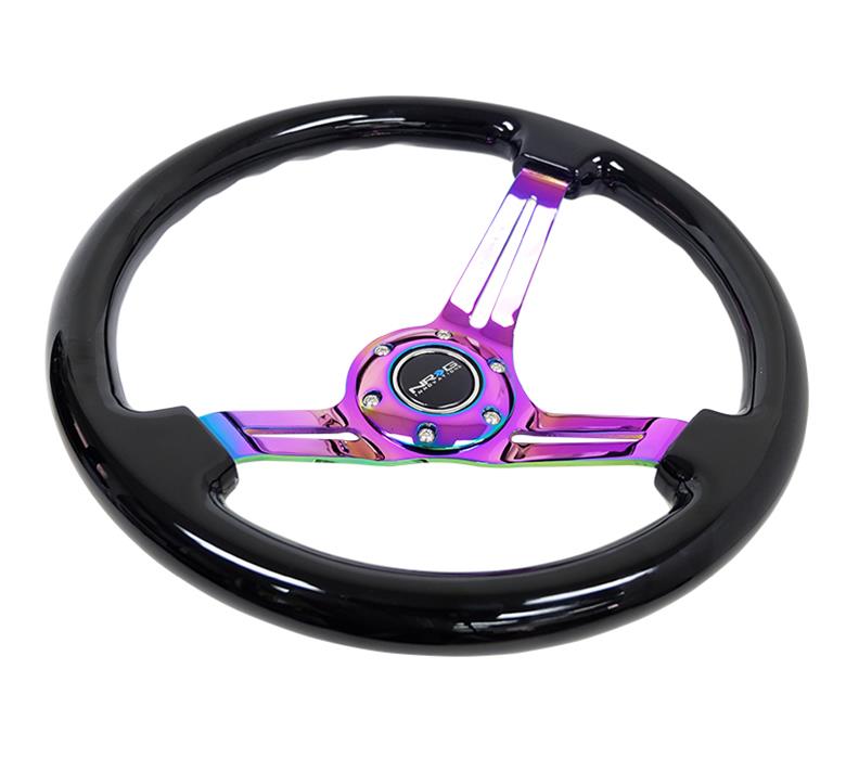 NRG Reinforced Steering Wheel (350mm / 3in. Deep) Blk Wood w/Blk Matte Spoke/Neochrome Center Mark thumbnail 2
