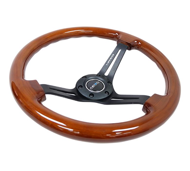 NRG Reinforced Steering Wheel (350mm / 3in. Deep) Brown Wood w/Blk Matte Spoke/Black Center Mark thumbnail 3