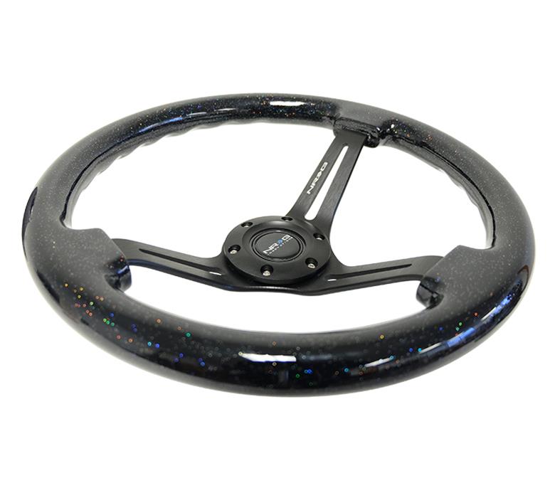 NRG Reinforced Steering Wheel (350mm / 3in. Deep) Black Multi Color Flake Wood w/ Black Matte Center thumbnail 2