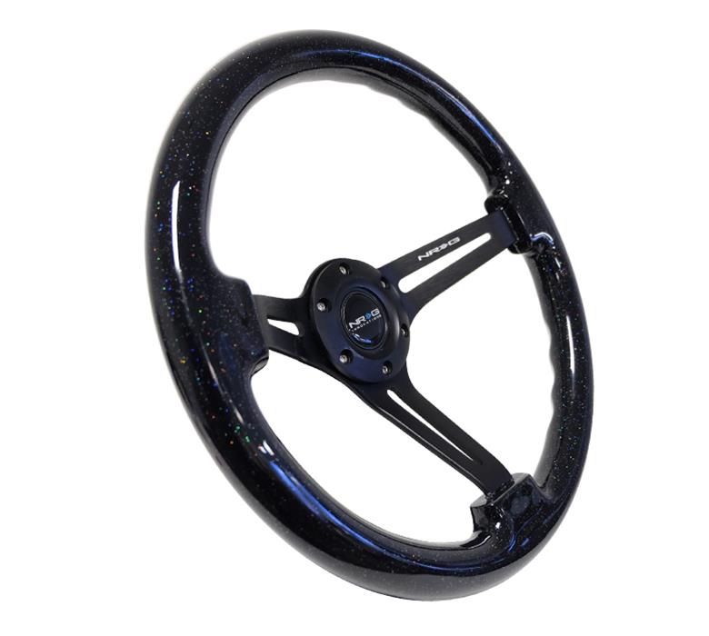 NRG Reinforced Steering Wheel (350mm / 3in. Deep) Black Multi Color Flake Wood w/ Black Matte Center thumbnail 3