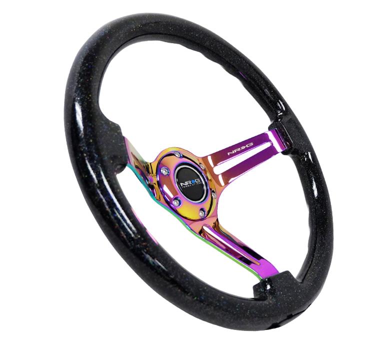 NRG Reinforced Steering Wheel (350mm / 3in. Deep) Blk Multi Color Flake w/ Neochrome Center Mark thumbnail 4
