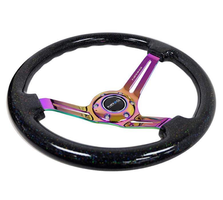 NRG Reinforced Steering Wheel (350mm / 3in. Deep) Blk Multi Color Flake w/ Neochrome Center Mark thumbnail 3