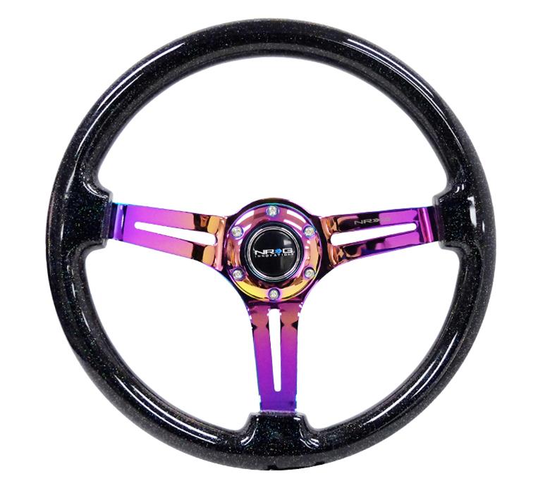 NRG Reinforced Steering Wheel (350mm / 3in. Deep) Blk Multi Color Flake w/ Neochrome Center Mark thumbnail 2