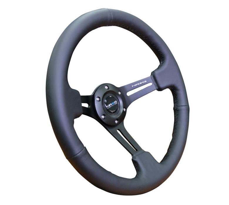 NRG Reinforced Steering Wheel (350mm / 3in. Deep) Black Leather w/ Black Stitching thumbnail 3