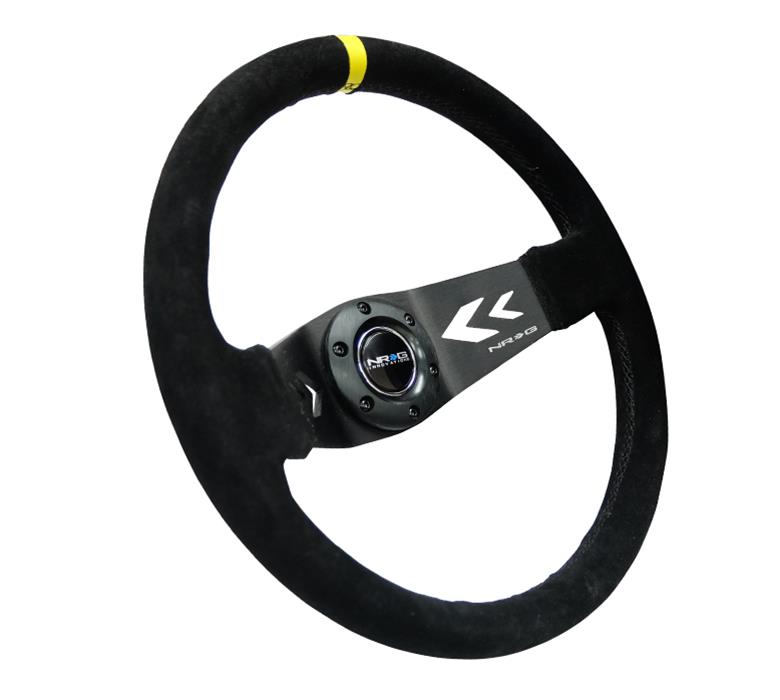 NRG Reinforced Steering Wheel (350mm / 3in. Deep) Blk Suede w/NRG Arrow Cut 2-Spoke & Yellow Mark thumbnail 5