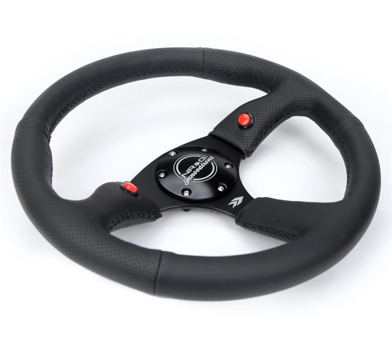 NRG Reinforced Steering Wheel (350mm/ 2.5in. Deep) Sport Leather Racing/ 4mm Matte Black Spoke thumbnail 3