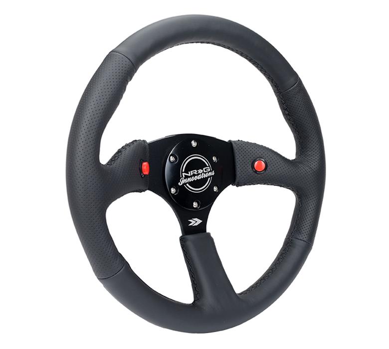 NRG Reinforced Steering Wheel (350mm/ 2.5in. Deep) Sport Leather Racing/ 4mm Matte Black Spoke thumbnail 2