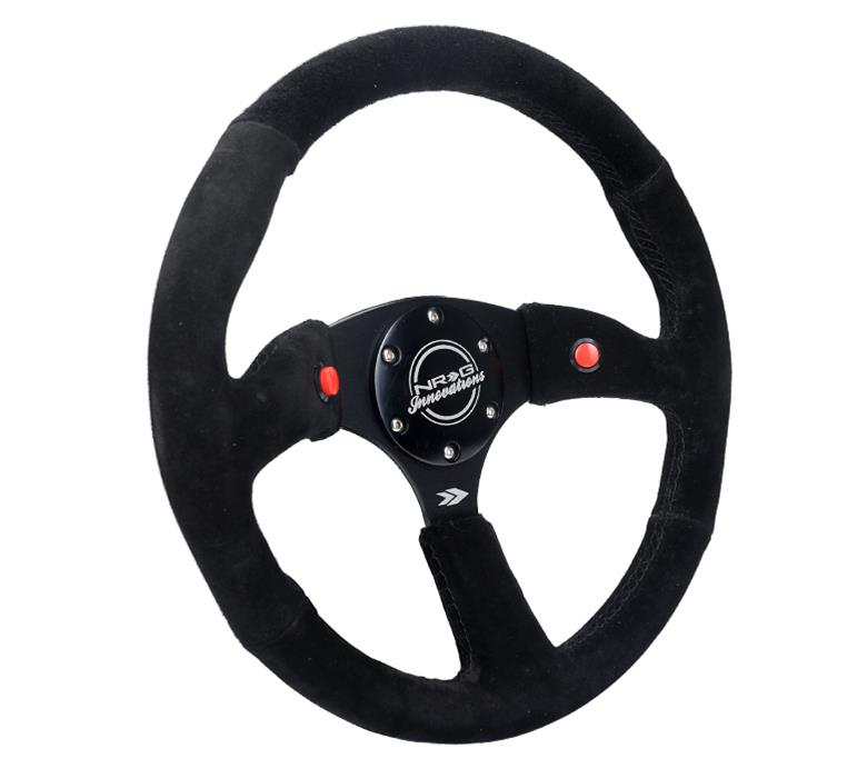 NRG Reinforced Steering Wheel (350mm/ 2.5in. Deep) Sport Suede Racing/ 4mm Matte Black Spoke thumbnail 3