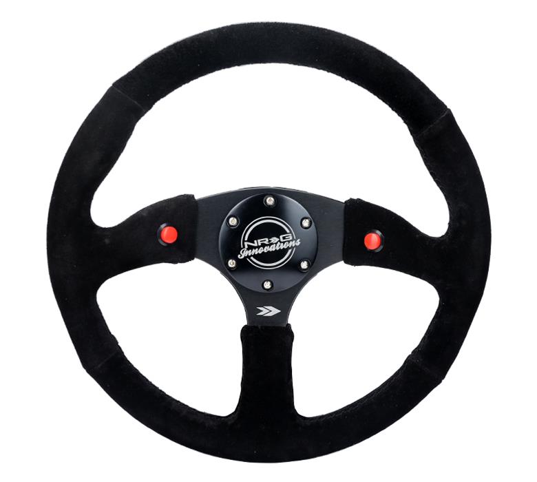 NRG Reinforced Steering Wheel (350mm/ 2.5in. Deep) Sport Suede Racing/ 4mm Matte Black Spoke thumbnail 2