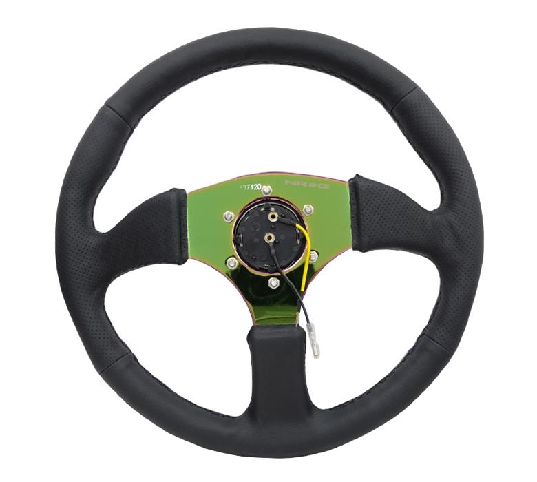 NRG Reinforced Steering Wheel (350mm / 2.5in. Deep) Leather Race Comfort Grip w/4mm Neochrome Spokes thumbnail 2