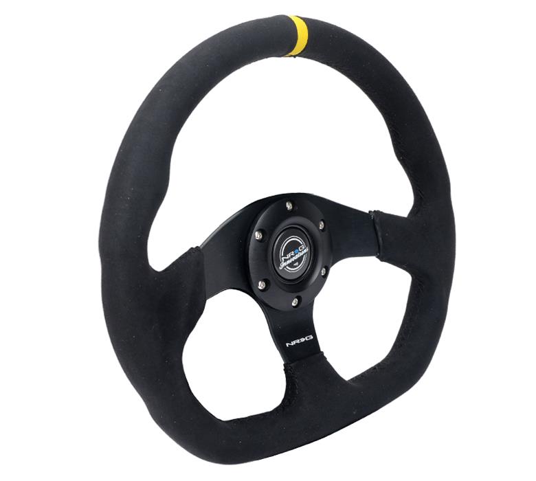 NRG Reinforced Steering Wheel (320mm) Sport Alcantara Flat Bottom w/ Yellow Center Mark thumbnail 3