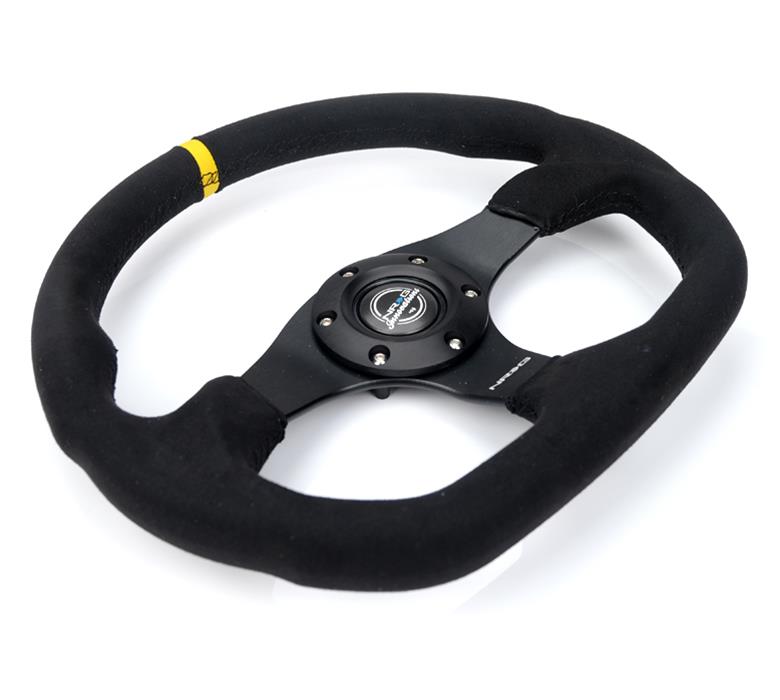 NRG Reinforced Steering Wheel (320mm) Sport Alcantara Flat Bottom w/ Yellow Center Mark thumbnail 2