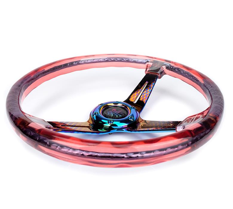 NRG Deep Dish Steering Wheels with Slit Spokes RST-027GM-RD Wheel, Dish, Spokes, 350mm, 2 in. Dish, Red Acrylic Grip, Neo-chrome Spoke, Each thumbnail 5