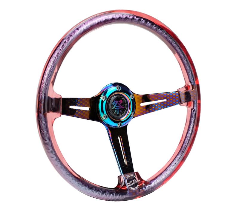 NRG Deep Dish Steering Wheels with Slit Spokes RST-027GM-RD Wheel, Dish, Spokes, 350mm, 2 in. Dish, Red Acrylic Grip, Neo-chrome Spoke, Each thumbnail 4