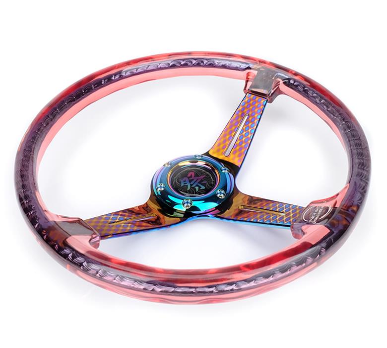 NRG Deep Dish Steering Wheels with Slit Spokes RST-027GM-RD Wheel, Dish, Spokes, 350mm, 2 in. Dish, Red Acrylic Grip, Neo-chrome Spoke, Each thumbnail 3