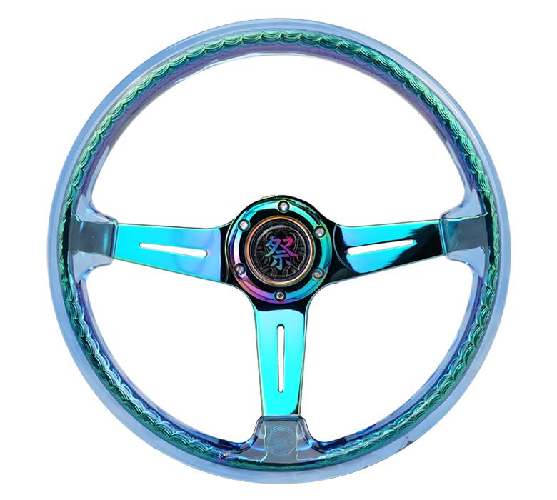 NRG Deep Dish Steering Wheels with Slit Spokes RST-027MC-BL Wheel, Dish, Spokes, 350mm, 2 in. Dish, Blue Acrylic Grip, Neo-chrome Spoke, Each thumbnail 2
