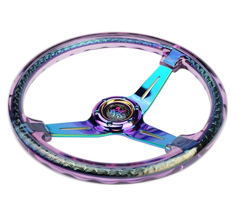 NRG Deep Dish Steering Wheels with Slit Spokes RST-027MC-PP Wheel, Dish, Spokes, 350mm, 2 in. Dish, Purple Acrylic Grip, Neo-chrome Spoke, Each thumbnail 3