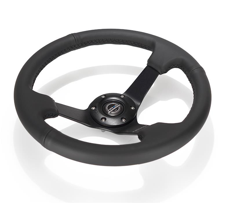 NRG Reinforced Steering Wheel (330mm/ 3in. Deep) Sport Leather Racing/ 4mm Matte Black Spoke thumbnail 3