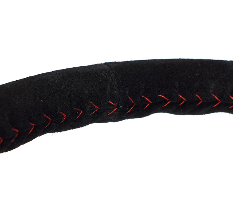 NRG Reinforced Steering Wheel (350mm / 3in. Deep) Blk Suede w/Red BBall Stitch & Black 3-Spoke thumbnail 4