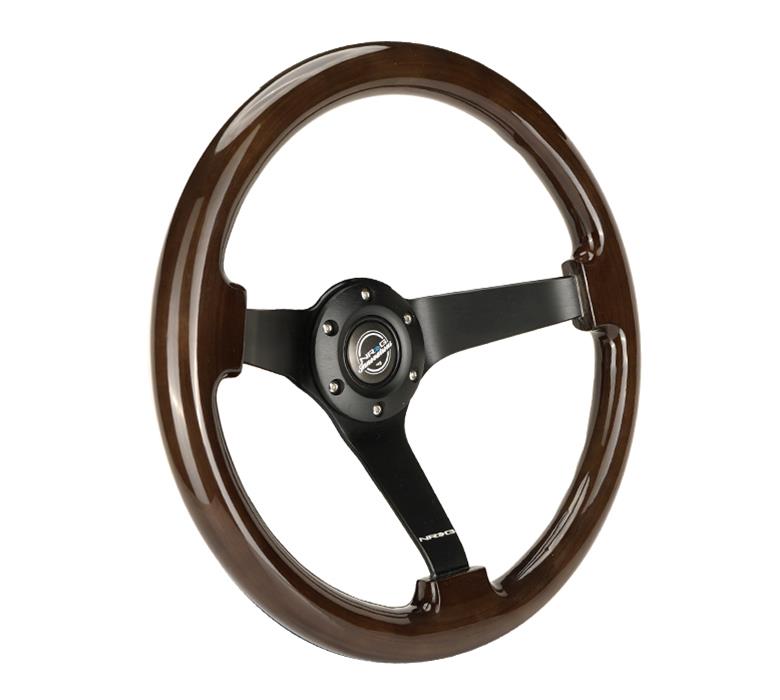 NRG Reinforced Steering Wheel (350mm / 3in. Deep) Black w/Black Chrome Solid 3-Spoke Center thumbnail 2