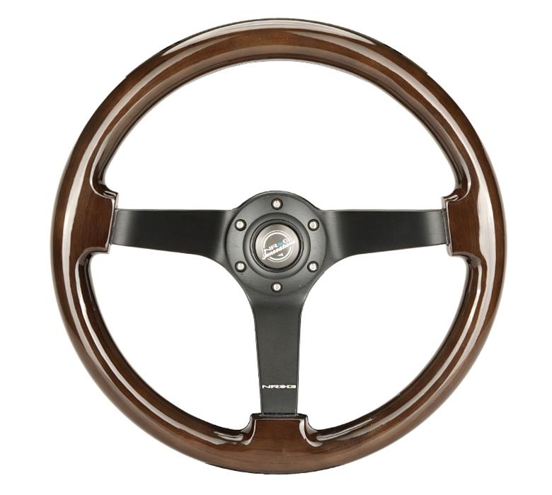 NRG Reinforced Steering Wheel (350mm / 3in. Deep) Black w/Black Chrome Solid 3-Spoke Center