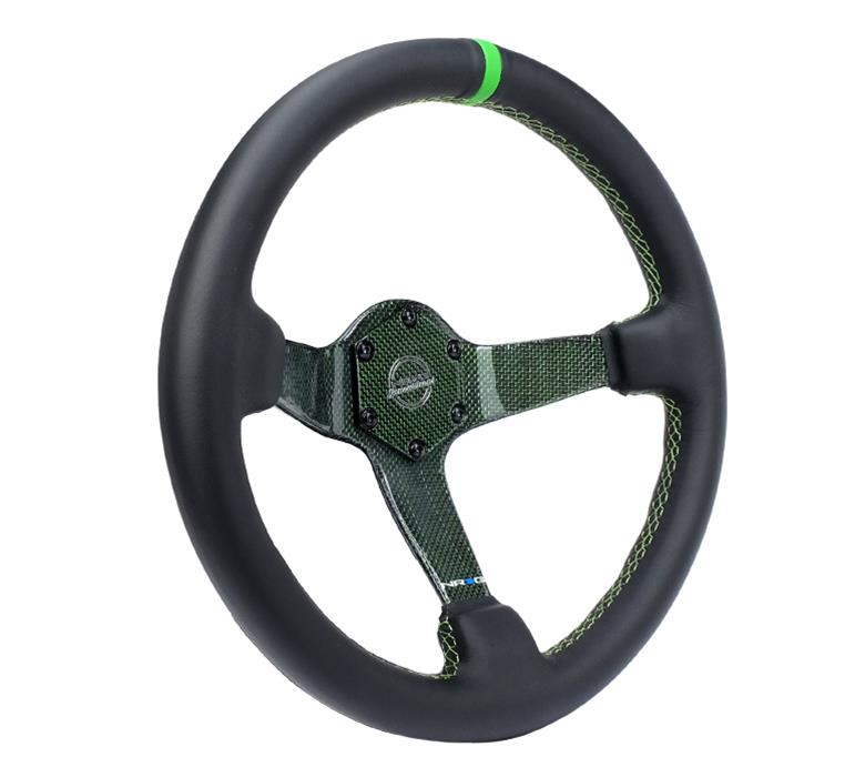 NRG Reinforced Steering Wheel (350mm) Green Carbon Fiber Center - Green Stitching & Center Mark thumbnail 3