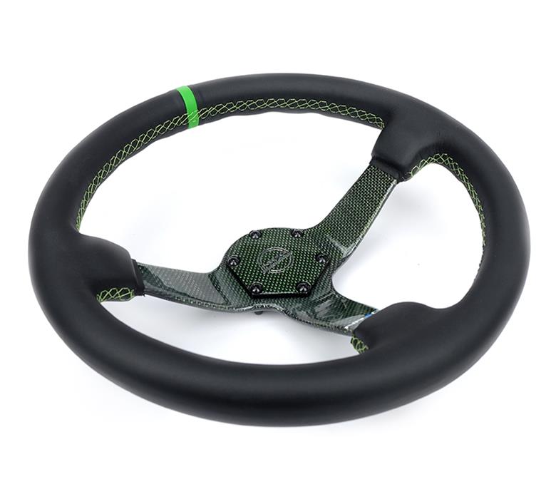 NRG Reinforced Steering Wheel (350mm) Green Carbon Fiber Center - Green Stitching & Center Mark thumbnail 2