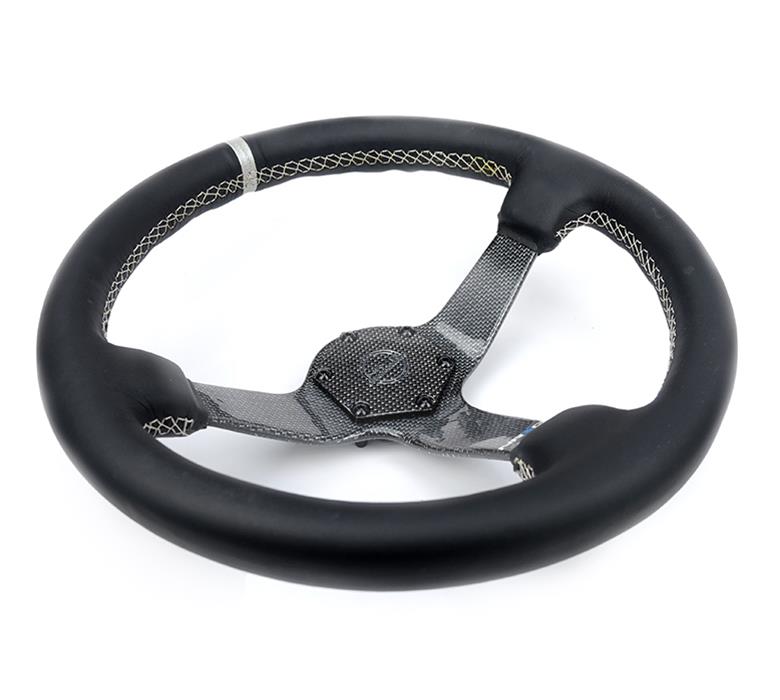 NRG Carbon Fiber Steering Wheel (350mm) Leather Trim w/Gold Stitching/Center Mark thumbnail 3