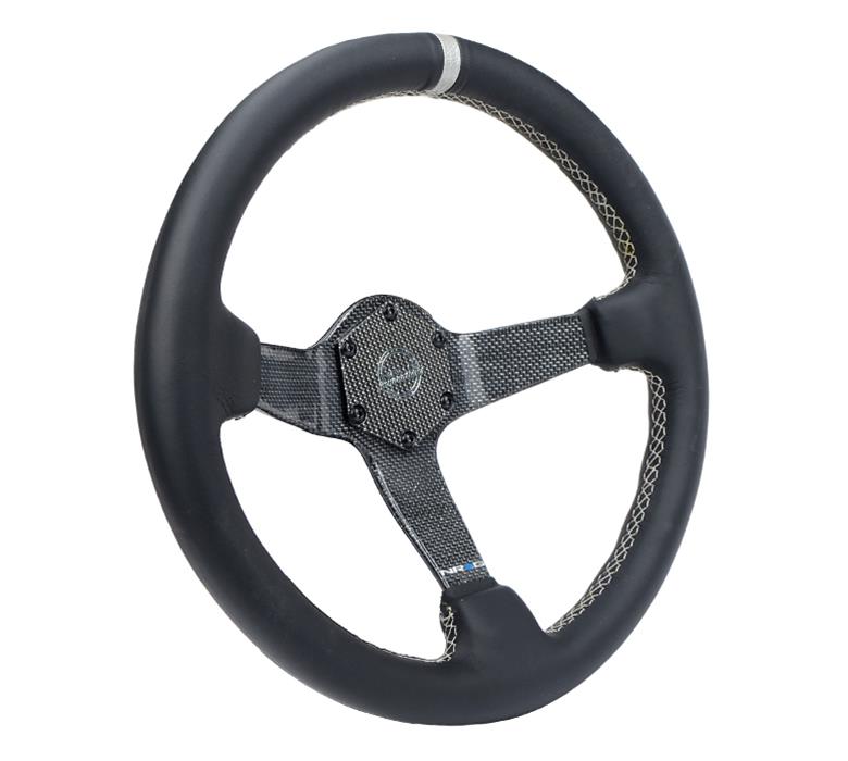 NRG Carbon Fiber Steering Wheel (350mm) Leather Trim w/Gold Stitching/Center Mark thumbnail 2