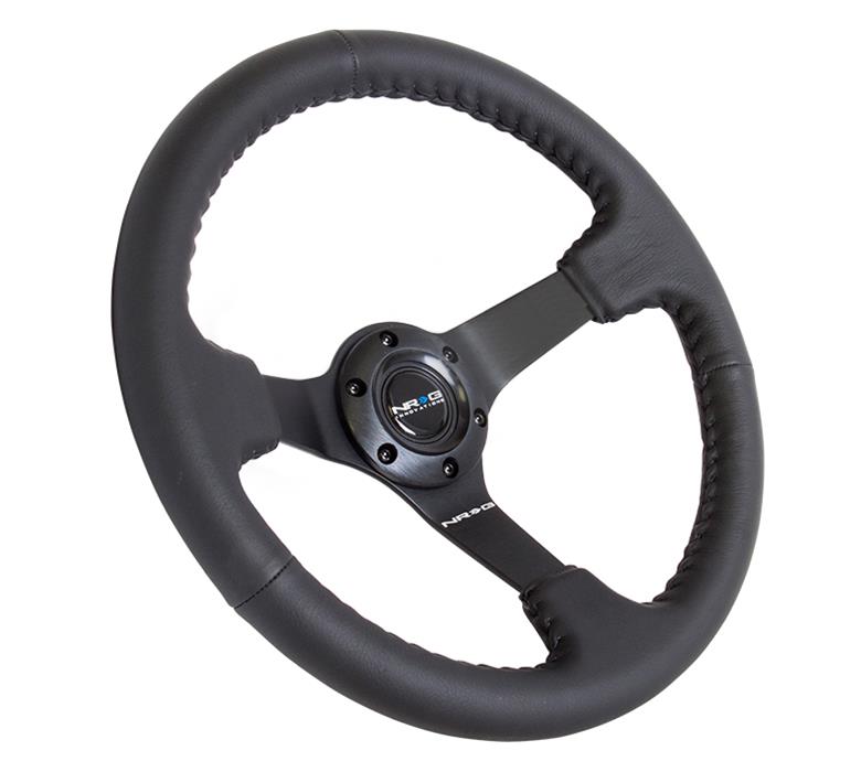 NRG Reinforced Steering Wheel (350mm / 3in. Deep) Bk Leather w/Bk BBall Stitch (Odi Bakchis Edition) thumbnail 4