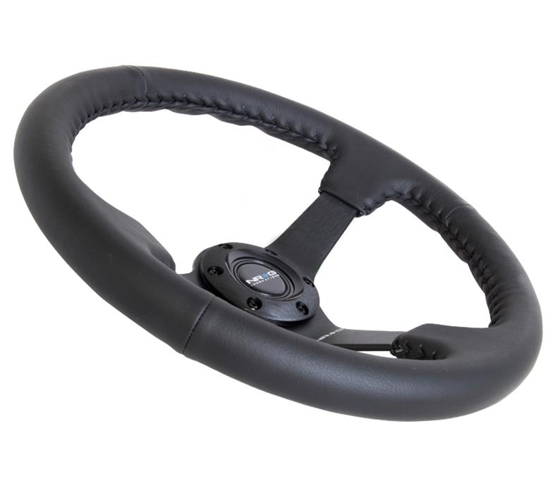 NRG Reinforced Steering Wheel (350mm / 3in. Deep) Bk Leather w/Bk BBall Stitch (Odi Bakchis Edition) thumbnail 5