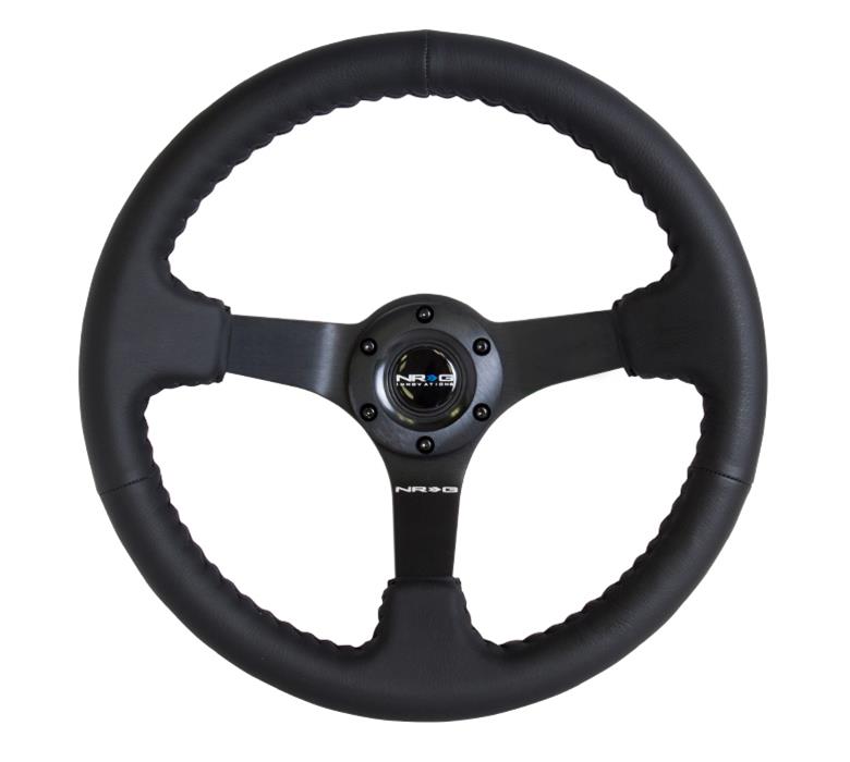 NRG Reinforced Steering Wheel (350mm / 3in. Deep) Bk Leather w/Bk BBall Stitch (Odi Bakchis Edition) thumbnail 3