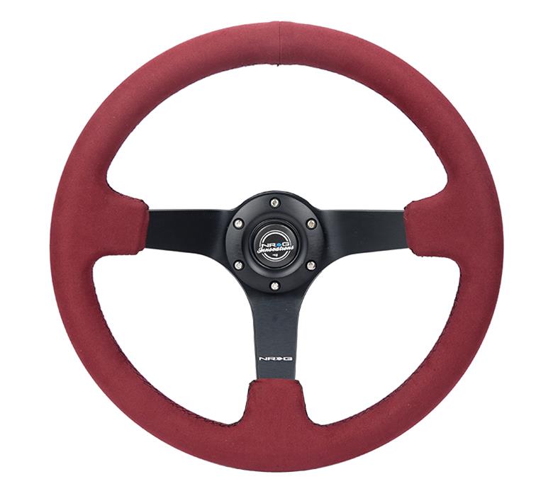 NRG Reinforced Steering Wheel (350mm/ 3in. Deep) Black Spoke/ Burgundy Alcantara w/ Black Stitch thumbnail 2