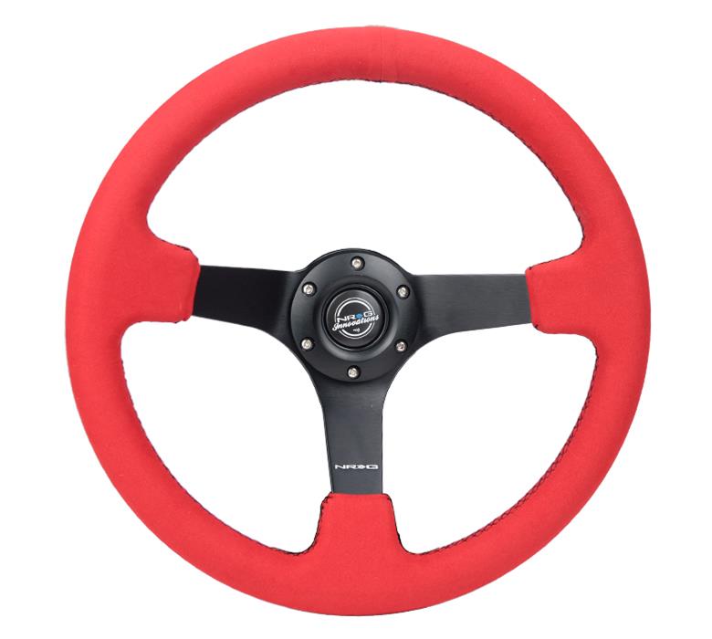 NRG Reinforced Steering Wheel (350mm/3in. Deep) Matte Black Spoke/ Red Alcantara w/ Black Stitching thumbnail 2