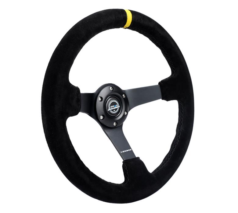 NRG Reinforced Steering Wheel (350mm / 3in. Deep) Blk Suede/X-Stitch w/5mm Blk Spoke & Yellow CM thumbnail 3