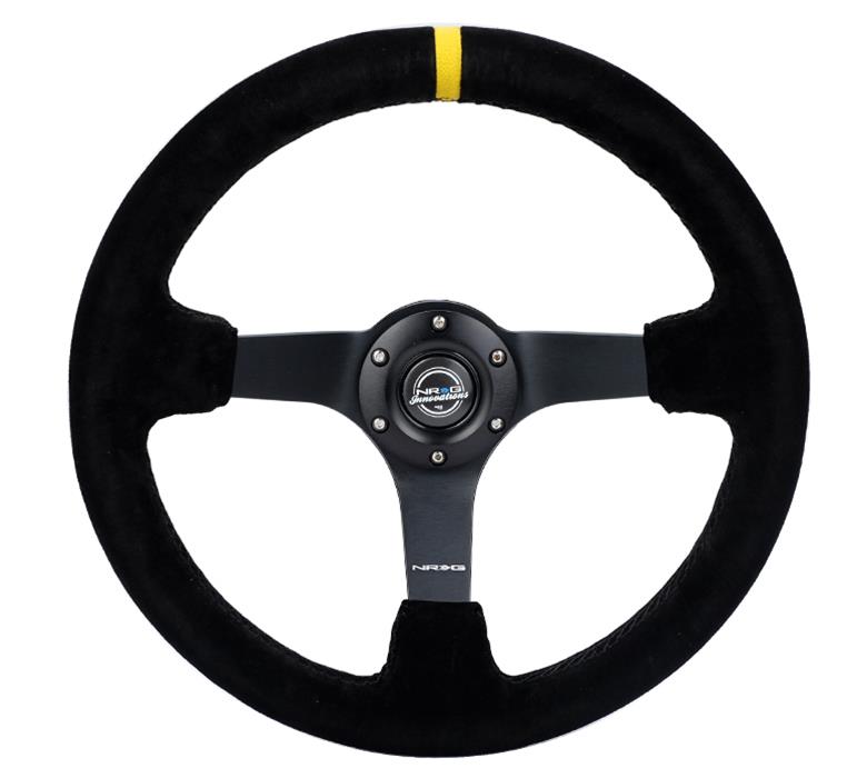 NRG Reinforced Steering Wheel (350mm / 3in. Deep) Blk Suede/X-Stitch w/5mm Blk Spoke & Yellow CM thumbnail 2