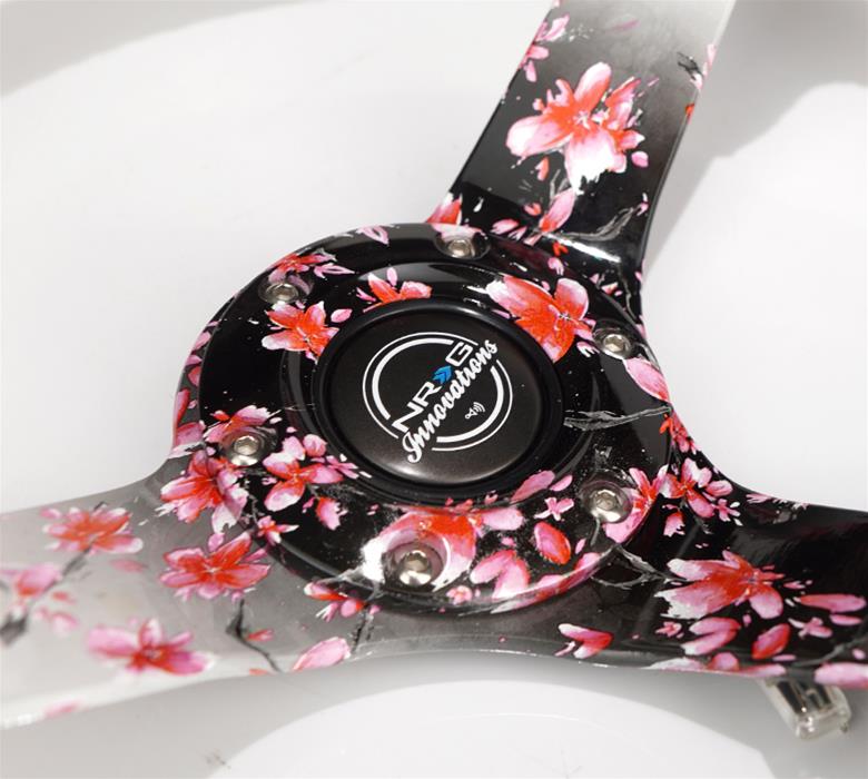 NRG Reinforced Steering Wheel (350mm/3in.) Hydro Dipped Sakura Floral w/ Pink Suede Black Stitch