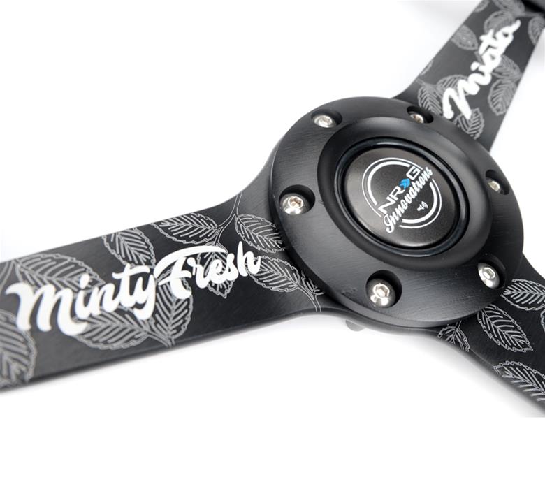 NRG Sport Steering Wheel (350mm/ 1.5in. Deep) Black Etched Spokes/ Black Leather w/ Black Stitch