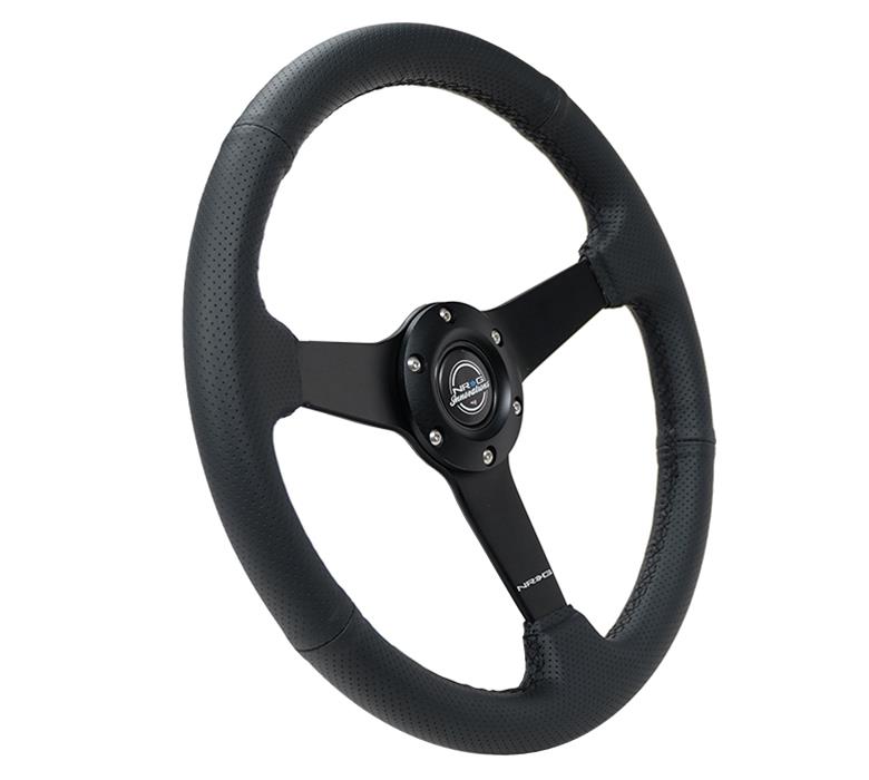 NRG Sport Steering Wheel (350mm / 1.5in Deep) Black Leather Black Stitch w/Matte Black Solid Spokes thumbnail 3