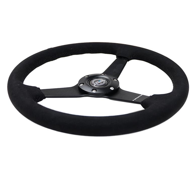 NRG Sport Steering Wheel (350mm/ 1.5in. Deep) Matte Black Spoke/ Black Alcantara w/ Black Stitching thumbnail 2