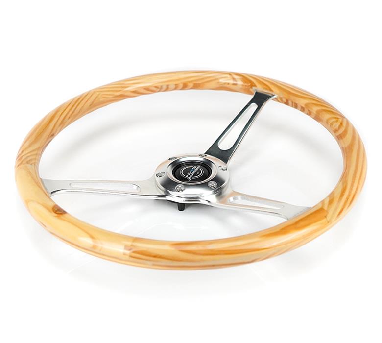 NRG Reinforced Steering Wheel (380mm) Light Wood Grain w/3-Spoke Center Shinny Chrome thumbnail 2