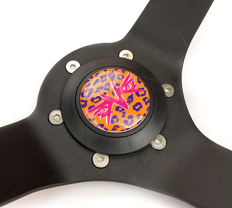 NRG Savage Inspired Steering Wheels RST-036MB-SV-OR Wheel, Inspired, 350mm, 3 in. Dish, Orange Microfiber Grip, Matte black Spoke, Pink Stitching, Each thumbnail 3
