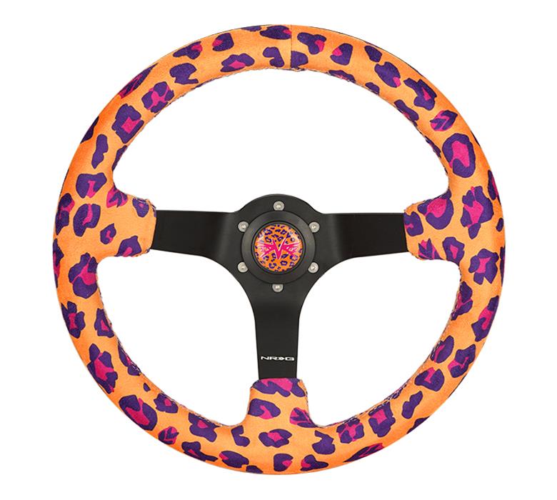 NRG Savage Inspired Steering Wheels RST-036MB-SV-OR Wheel, Inspired, 350mm, 3 in. Dish, Orange Microfiber Grip, Matte black Spoke, Pink Stitching, Each